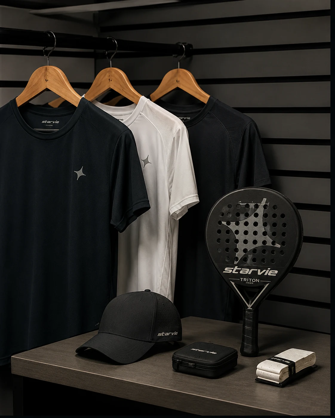 Detall d’una pala i roba esportiva disponible al club